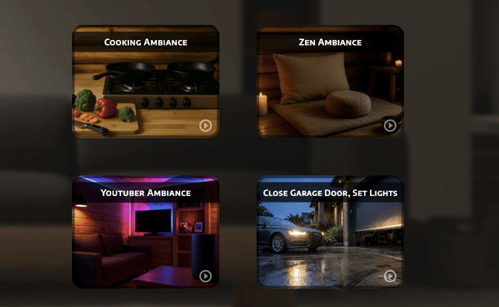 Scene tiles — cooking, zen, youtuber, garage close