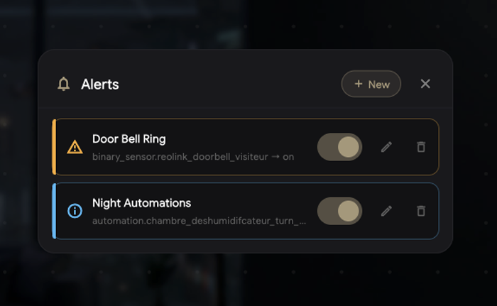 Alerts tile — info / warning / danger states